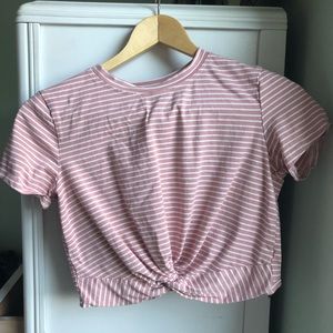 pink striped cropped tee